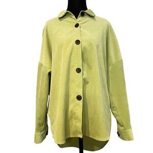 Max Womens Corduroy Oversized Shirt Jacket Lime Green UK 14 EUR 40 Button Front